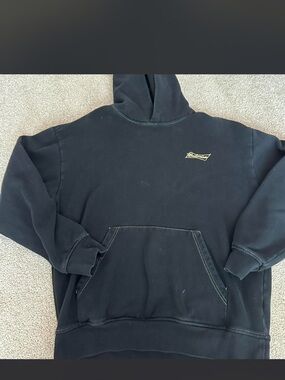 PacSun Black Hoodie with Small Gold Script Chest Logo